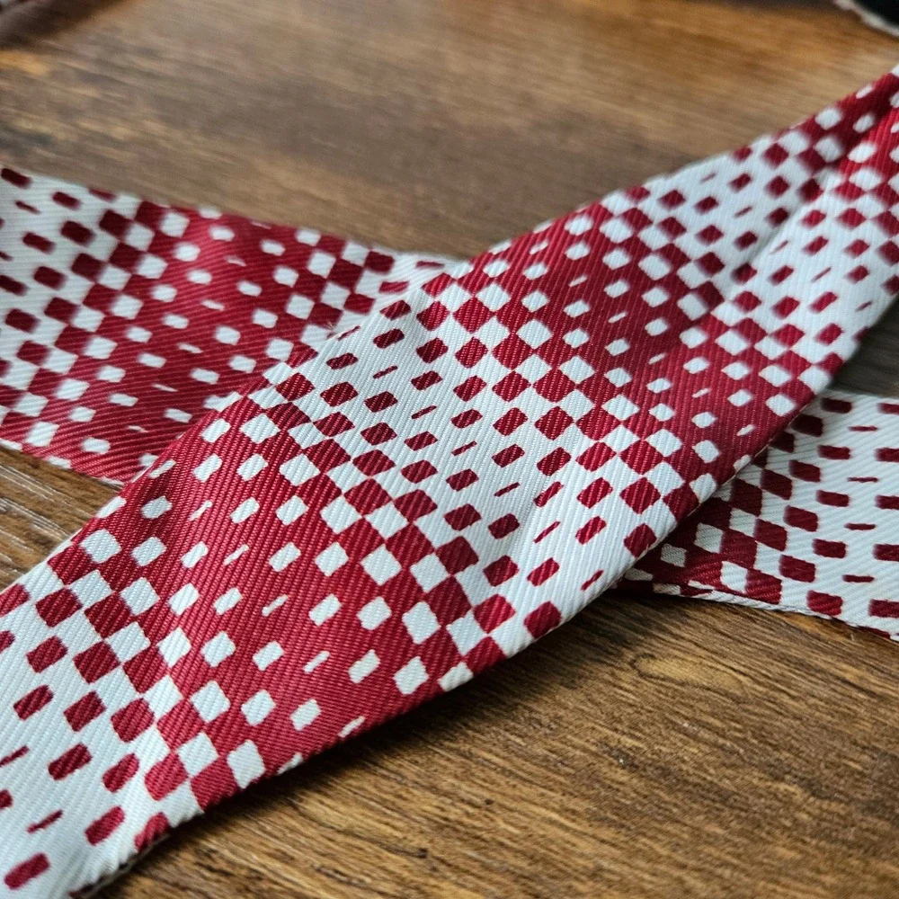 Vintage 60s Mod Mens Red White Checkered Bow Tie Adjustable Geometric Formal